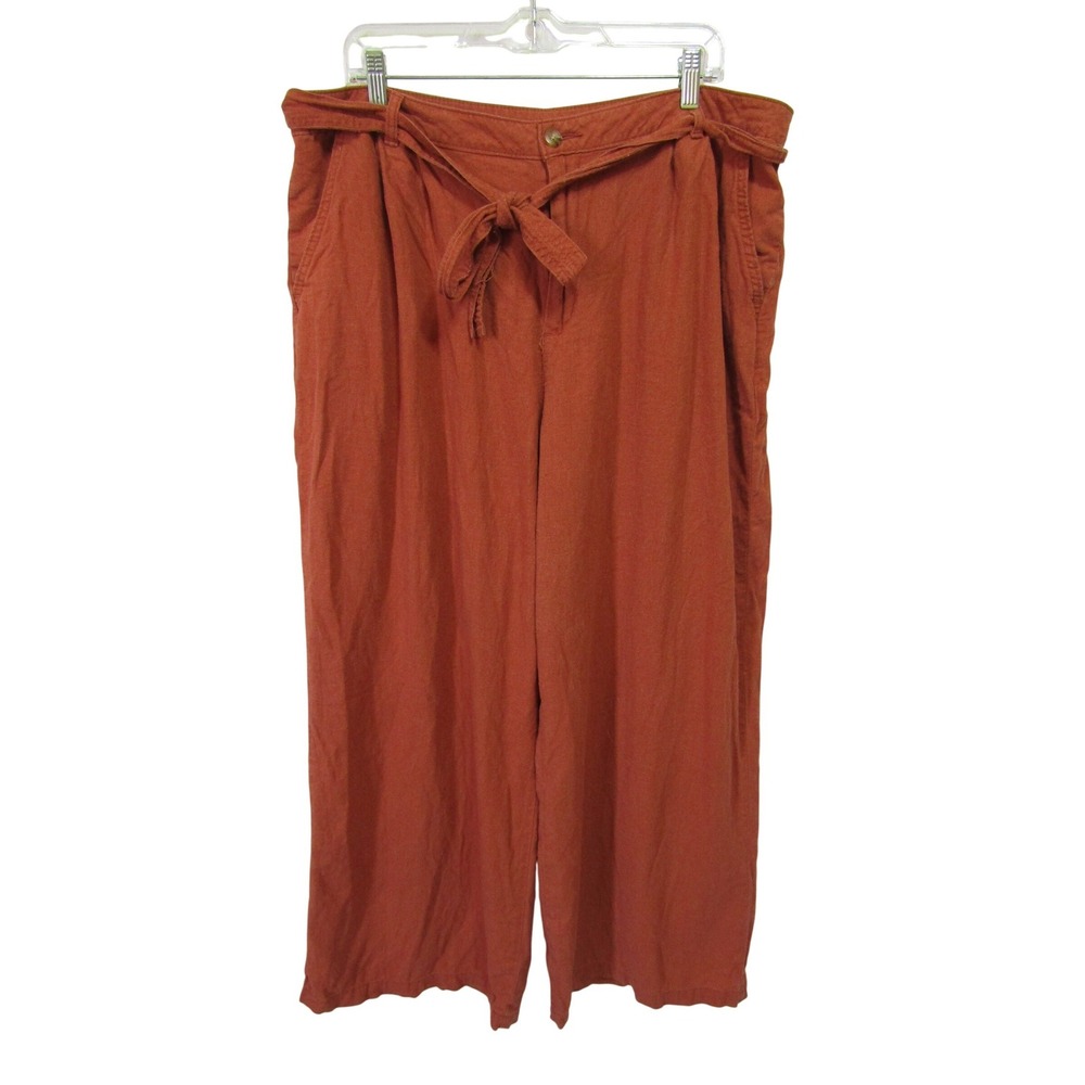 a.n.a Wide Leg Linen Blend Pants Womens‎ 18 Rust Orange High Rise Belted